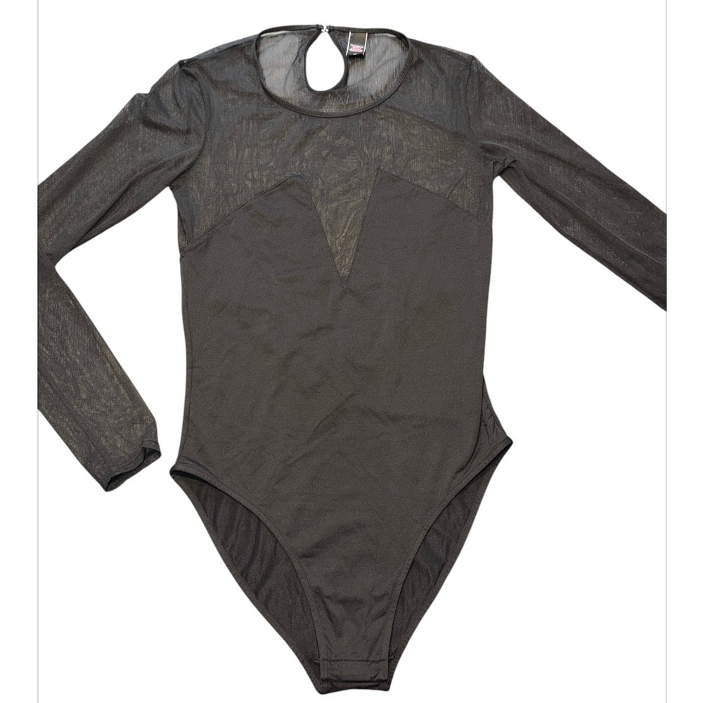 Victoria's Secret Womens Small Black Mesh Bodysuit Sheer Long Sleeve Clubwear